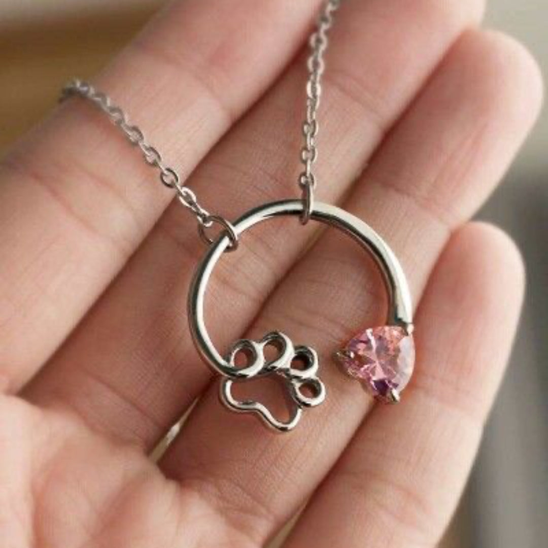 Paw &amp; Heart Crystal Necklace