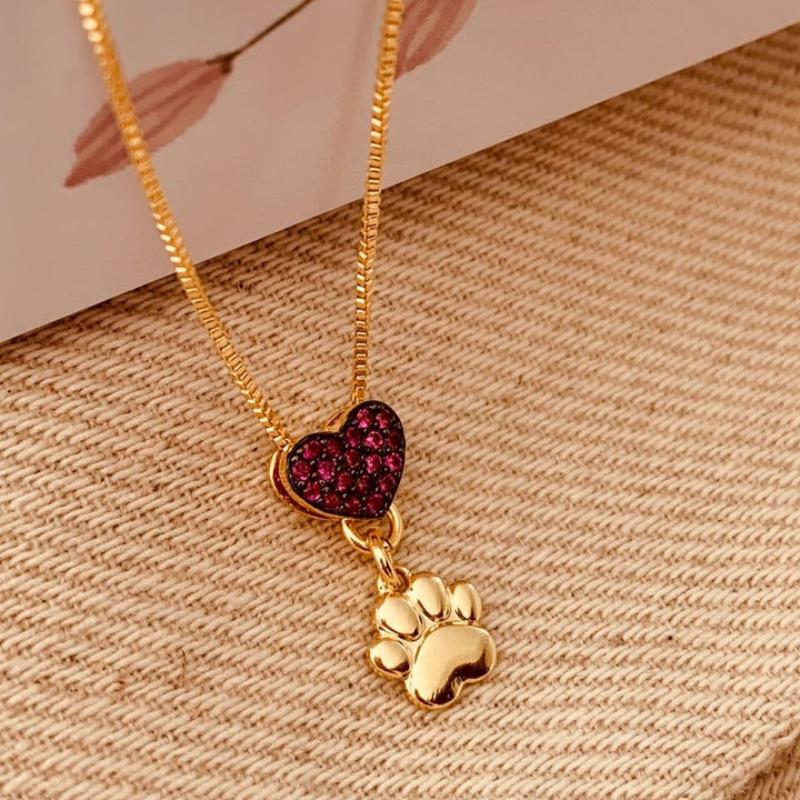 Ruby Love Paw Pet Necklace