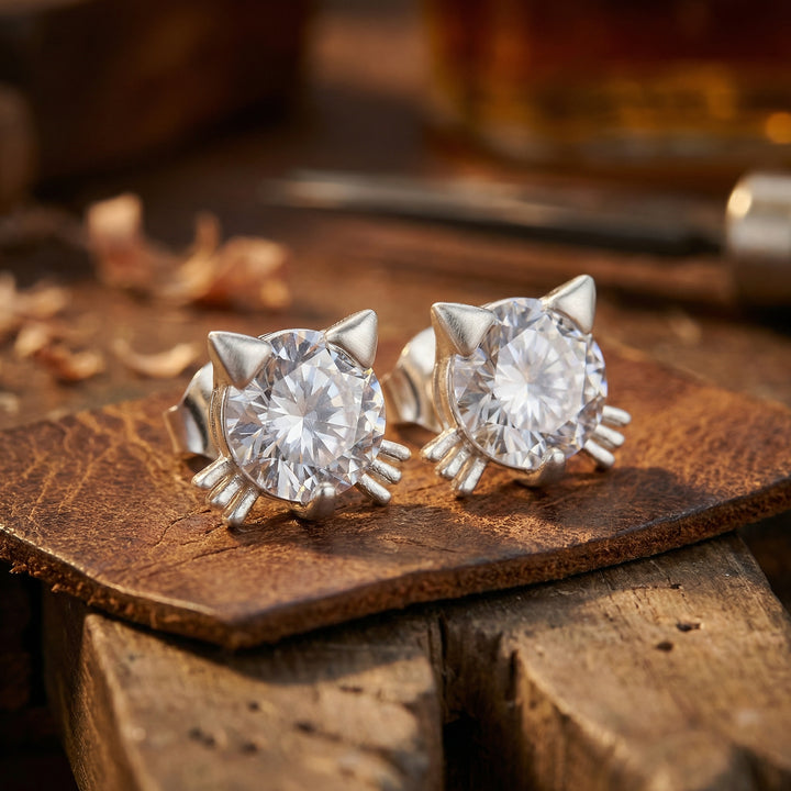 Crystal Kitty Stud Earrings