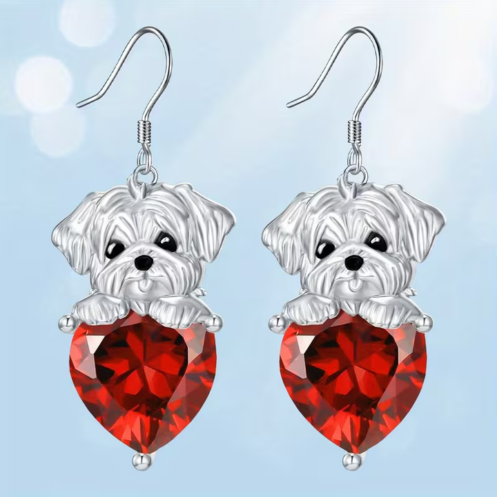 Puppy Heart Crystal Earrings